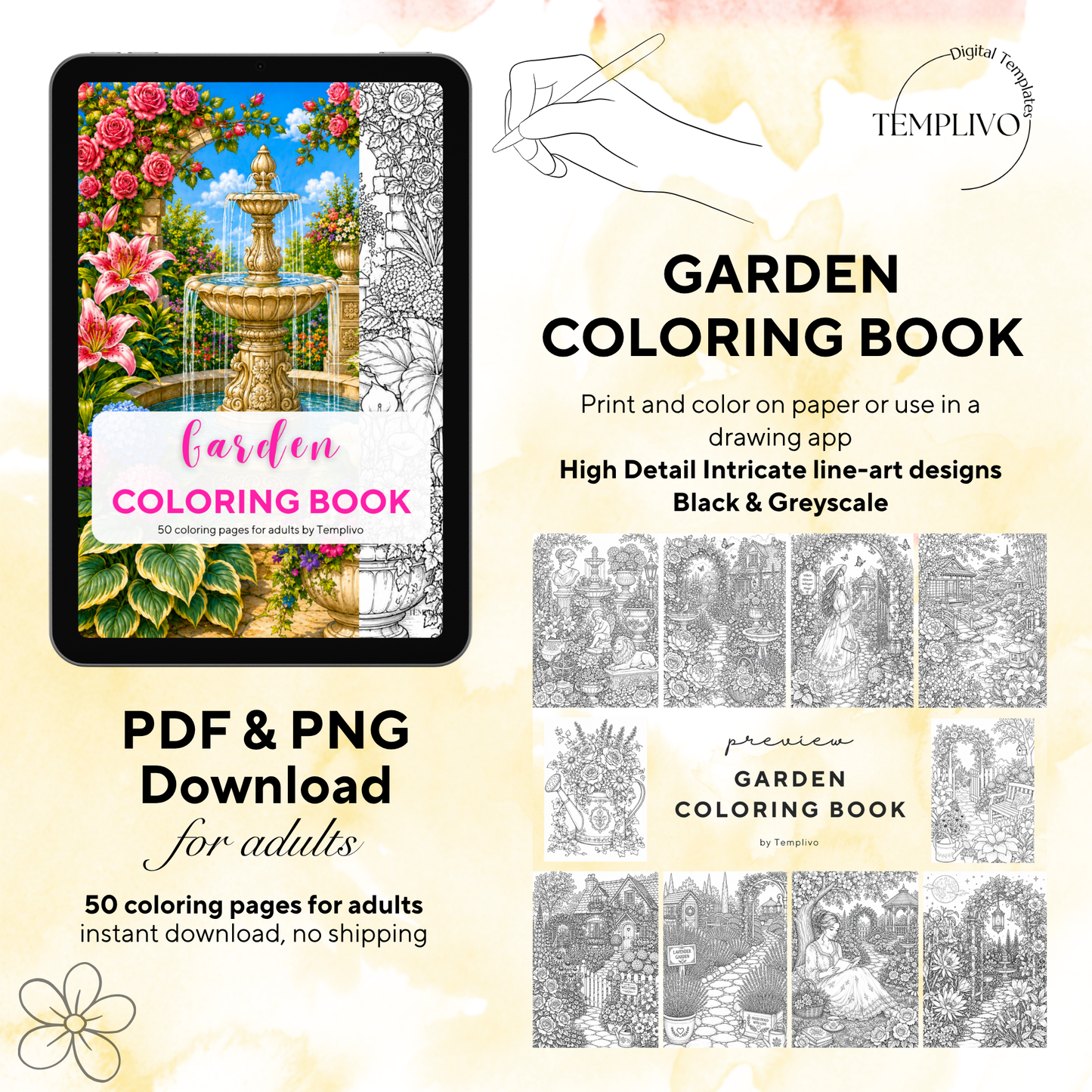 Adult coloring book, garden coloring book, botanical coloring book, floral, livre de coloriage, pdf, png floral coloring pages, adult coloring pages, doodle colouring book, flower colouring pages png, adult coloring pages printable, adult coloring, coloring pages for adults, coloring page digital, Instant download, Intricate, High detail, Line art, best seller, grey scale, botanical garden, Malbuch, Malseiten