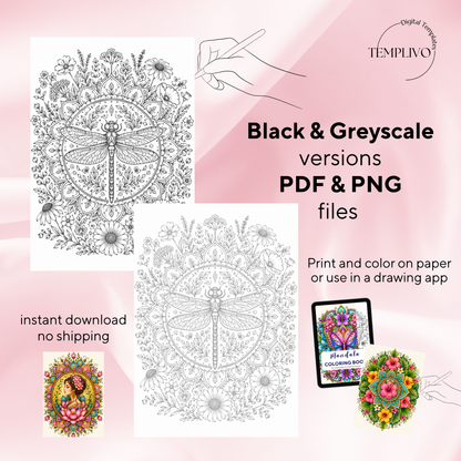 Adult coloring book, Mandala coloring book, Mandala, livre de coloriage, pdf, png, fantasy coloring pages, adult coloring pages, doodle colouring book, floral colouring pages png, adult coloring pages printable, adult coloring, coloring pages for adults, coloring page digital, Instant download, high detail and intricate, Line art, best seller, grey scale, Mandala Malvorlagen, Malbuch, Malseiten