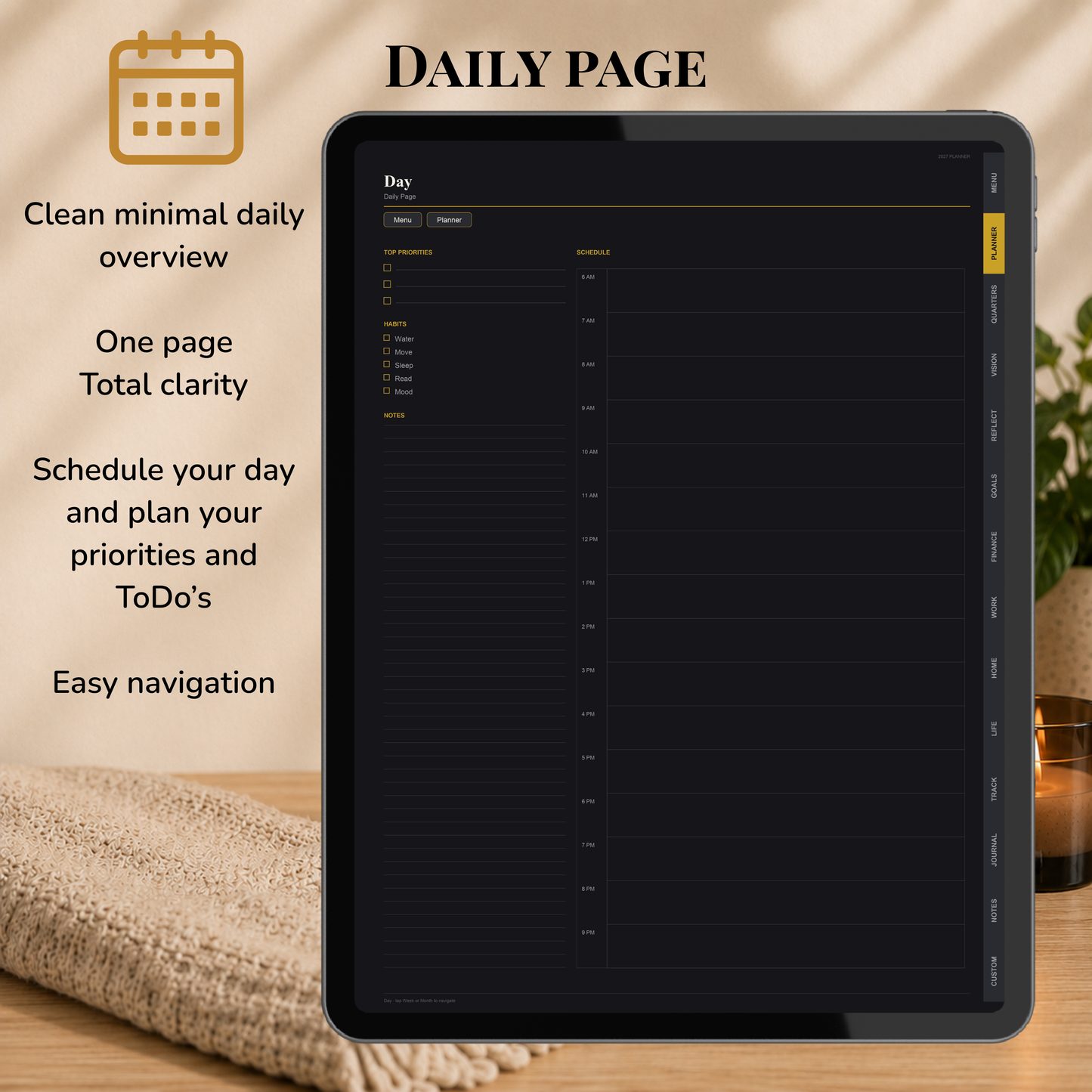 Minimalist Digital Planner, Sunday Monday week  start, dark mode, reuse calendar, Digitaler Planer dunkel, Digital Planner, portrait orientation, planner, Digital planner,  journal for samsung notes, goodnotes and ipad, daily, weekly and monthly pages with lifestyle templates, daily planner, weekly planner, monthly planner, digital planner, goodnotes planner, dunkel modus, notebook, adhd planner, hyperlinked, digital download,  digitaler planer, digitale agenda, digital notebook, planificateur