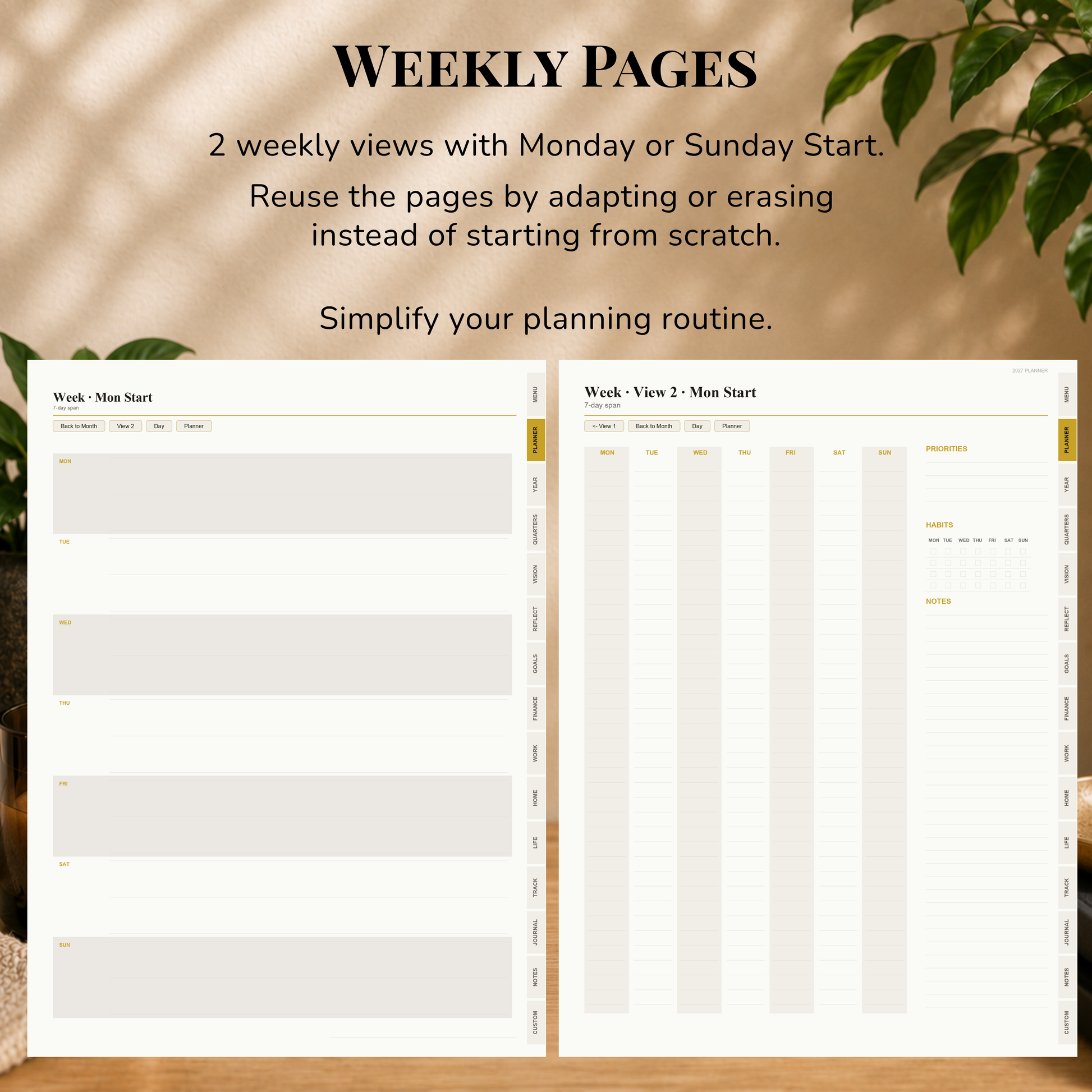 Minimalist Digital Planner, Sunday Monday week start, light mode, reuse calendar, Digitaler Planer hell, Digital Planner, portrait orientation, planner, Digital planner,  journal for samsung notes, goodnotes and ipad, daily, weekly and monthly pages with lifestyle templates, daily planner, weekly planner, monthly planner, digital planner, goodnotes planner, hell modus, notebook, adhd planner, hyperlinked, digital download,  digitaler planer, digitale agenda, digital notebook, planificateur