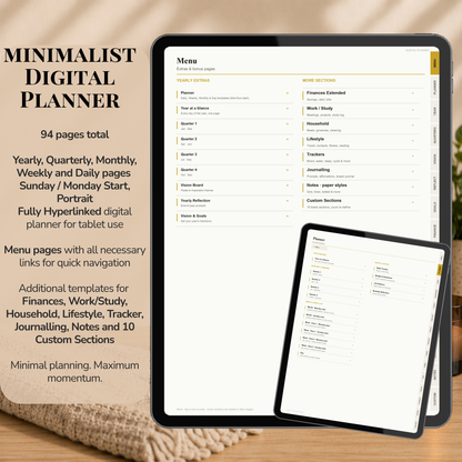 Minimalist Digital Planner, Sunday Monday week start, light mode, reuse calendar, Digitaler Planer hell, Digital Planner, portrait orientation, planner, Digital planner,  journal for samsung notes, goodnotes and ipad, daily, weekly and monthly pages with lifestyle templates, daily planner, weekly planner, monthly planner, digital planner, goodnotes planner, hell modus, notebook, adhd planner, hyperlinked, digital download,  digitaler planer, digitale agenda, digital notebook, planificateur