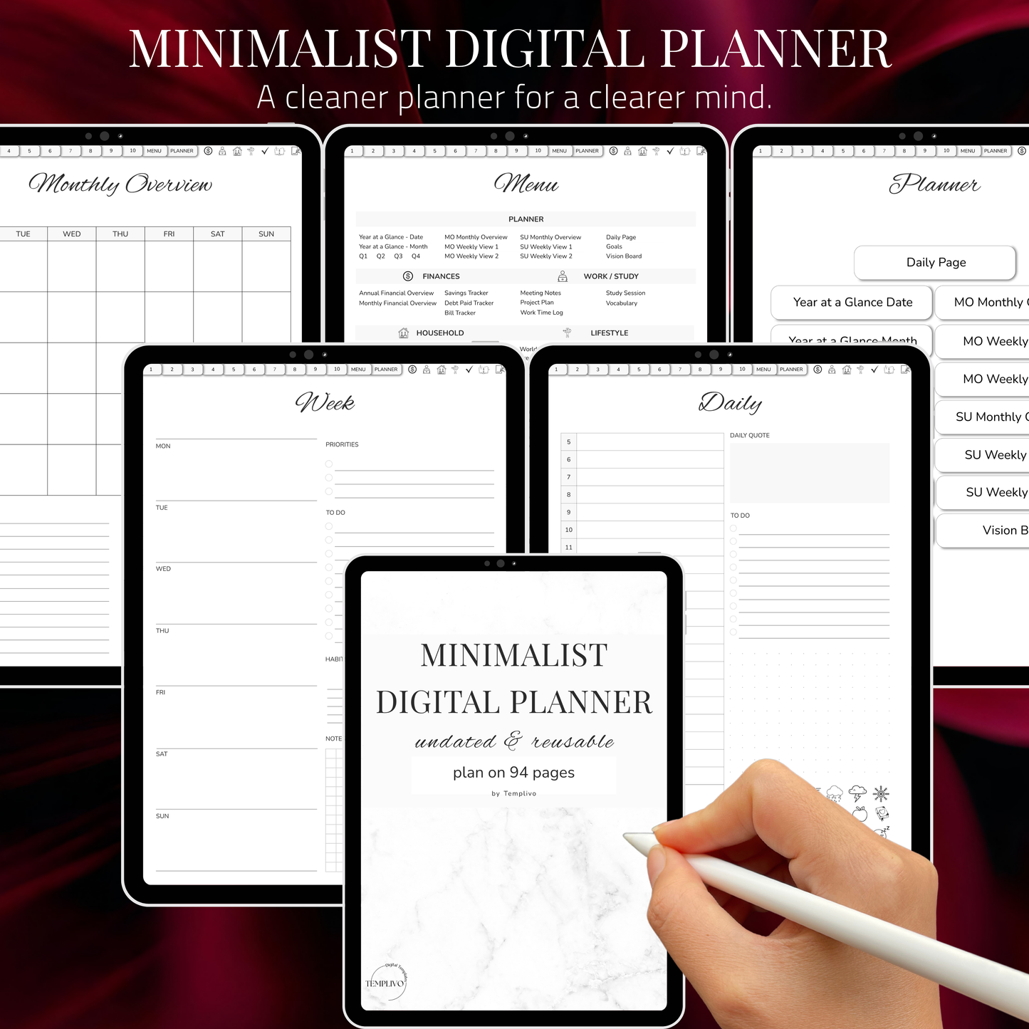 Digital Planner, Sunday MOnday start, Digitaler Planer, Minimalist Digital Planner, printable planner, undated Digital planner, simple minimal Digital Planner - Sunday Start, Monday start, journal for samsung notes, goodnotes and ipad, daily, weekly and monthly pages with lifestyle templates, daily planner, weekly planner, monthly planner, digital planner, goodnotes planner, digital journal, notebook, adhd planner, hyperlinked, digital download, digitaler planer, digitale agenda, digital notebook