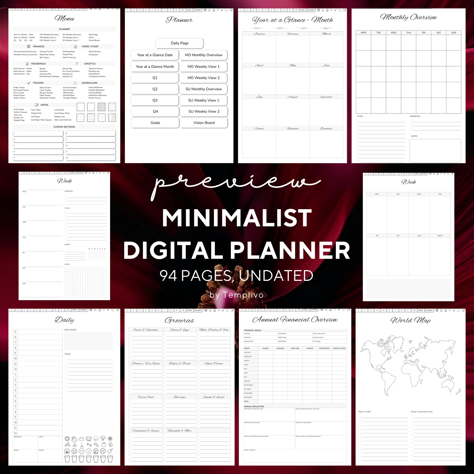 Digital Planner, Sunday MOnday start, Digitaler Planer, Minimalist Digital Planner, printable planner, undated Digital planner, simple minimal Digital Planner - Sunday Start, Monday start, journal for samsung notes, goodnotes and ipad, daily, weekly and monthly pages with lifestyle templates, daily planner, weekly planner, monthly planner, digital planner, goodnotes planner, digital journal, notebook, adhd planner, hyperlinked, digital download, digitaler planer, digitale agenda, digital notebook