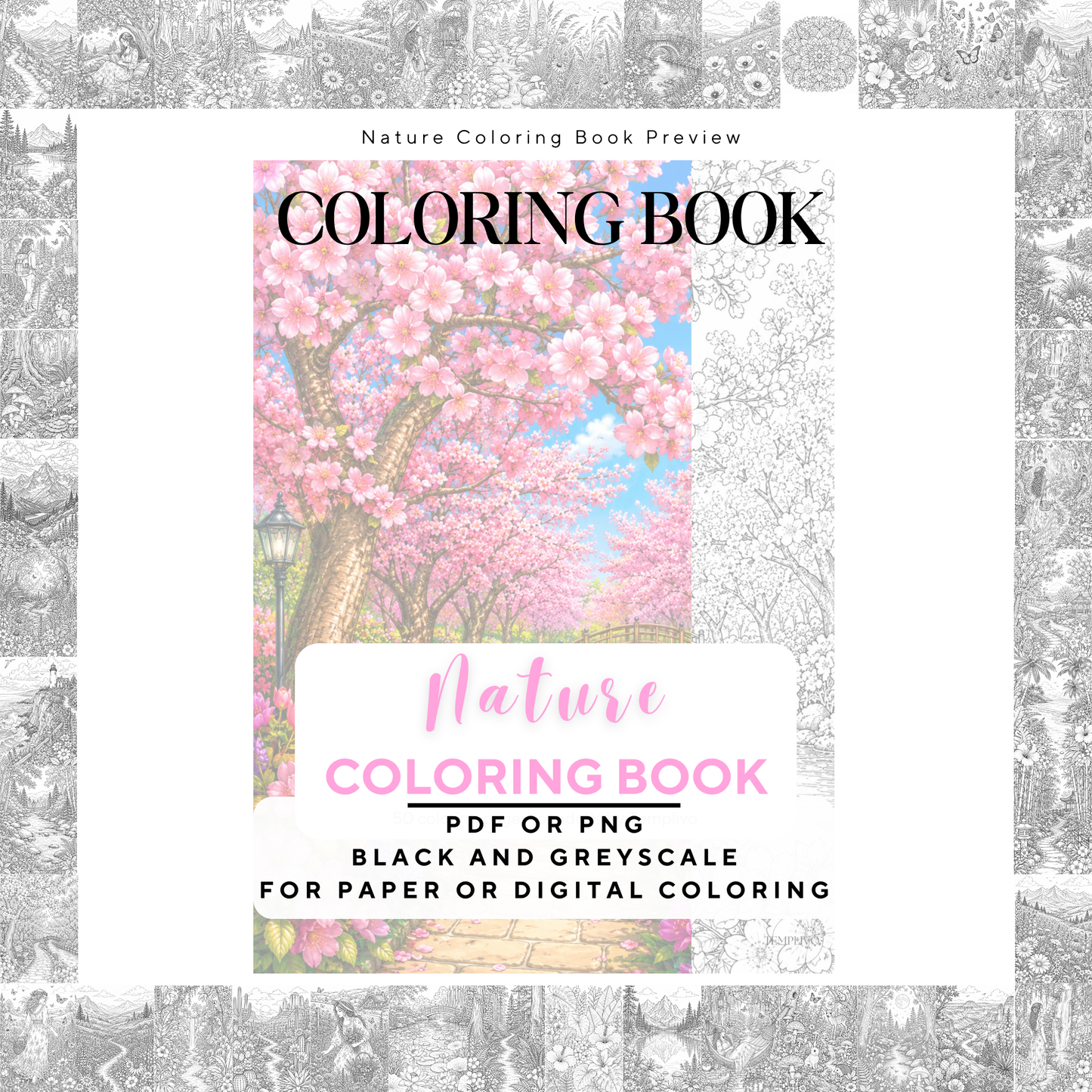 Adult coloring book, nature coloring book, floral, livre de coloriage, pdf, png, nature coloring pages, adult coloring pages, doodle colouring book, forest colouring pages png, adult coloring pages printable, adult coloring, coloring pages for adults, coloring page digital, Instant download, high detail and intricate, Line art, best seller, grey scale, NAtur Malvorlagen, Wald Malbuch, Malseiten