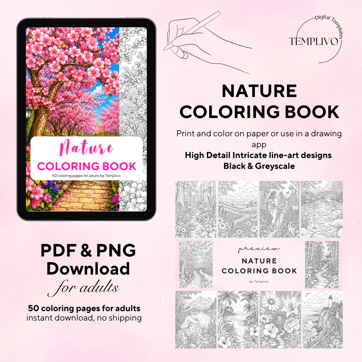 Adult coloring book, nature coloring book, floral, livre de coloriage, pdf, png, nature coloring pages, adult coloring pages, doodle colouring book, forest colouring pages png, adult coloring pages printable, adult coloring, coloring pages for adults, coloring page digital, Instant download, high detail and intricate, Line art, best seller, grey scale, NAtur Malvorlagen, Wald Malbuch, Malseiten
