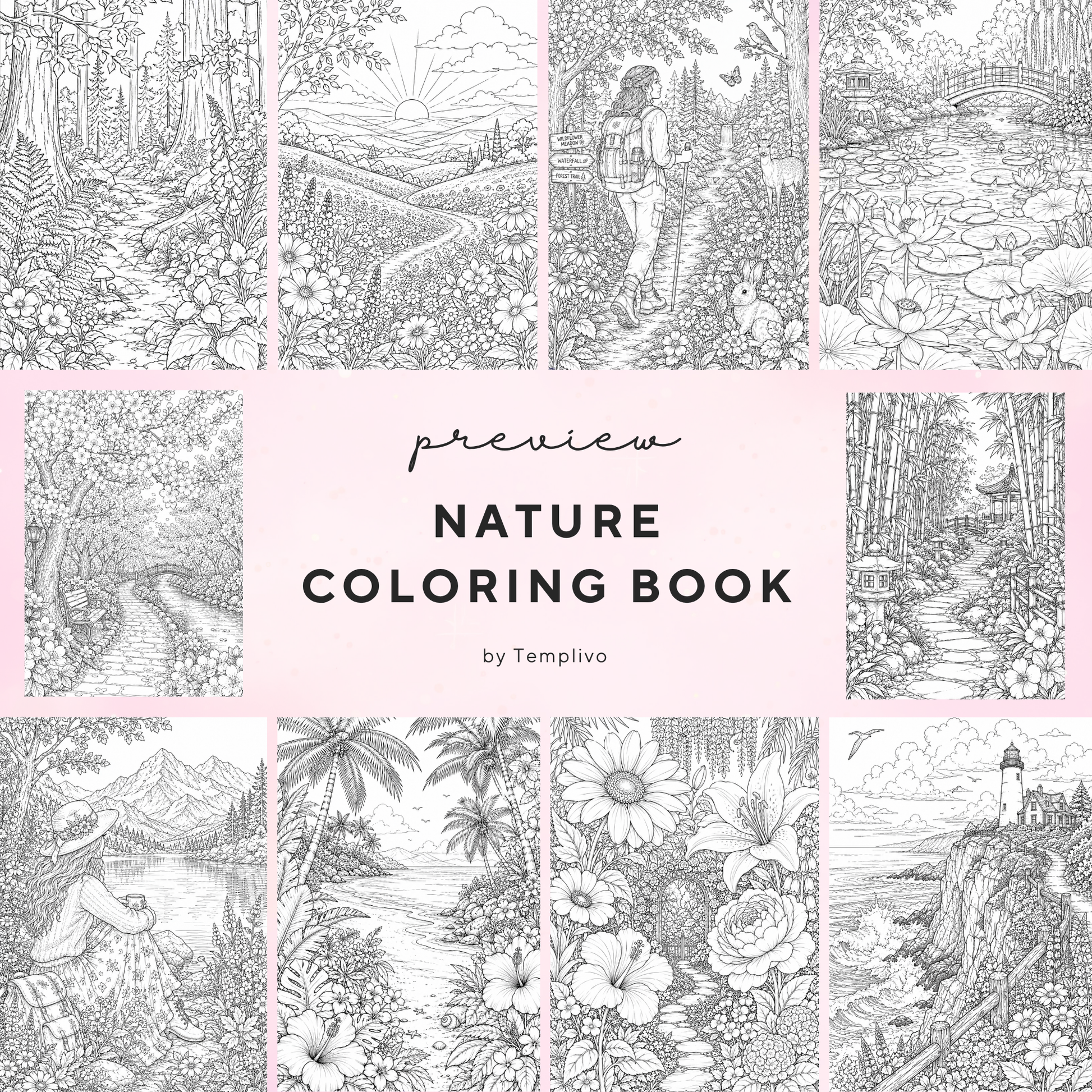 Adult coloring book, nature coloring book, floral, livre de coloriage, pdf, png, nature coloring pages, adult coloring pages, doodle colouring book, forest colouring pages png, adult coloring pages printable, adult coloring, coloring pages for adults, coloring page digital, Instant download, high detail and intricate, Line art, best seller, grey scale, NAtur Malvorlagen, Wald Malbuch, Malseiten