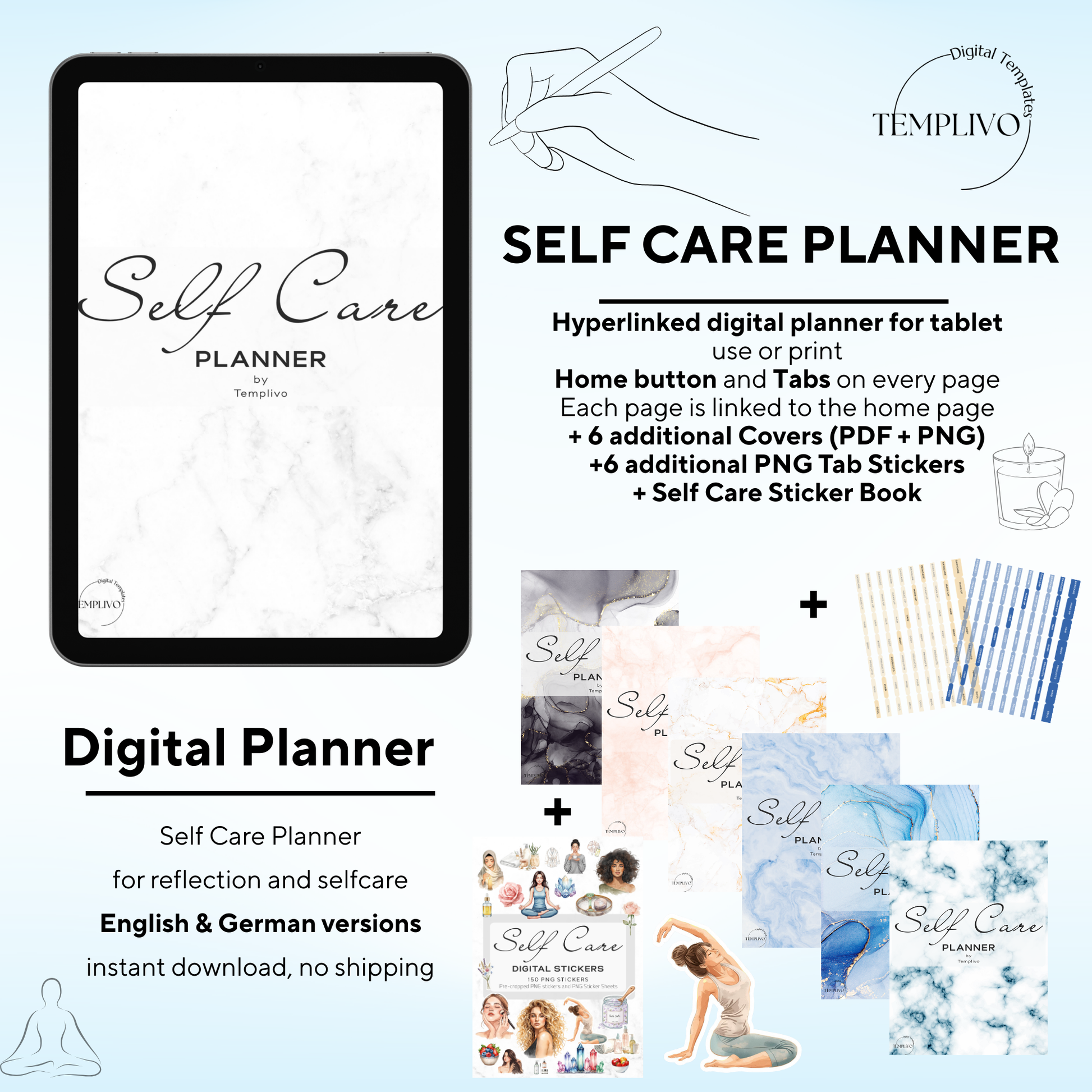 self care planner, digital planner, minimalist, marble, self care journal, self love journal, self love planner, digitaler planer, selbstfürsorge, selbstliebe, Planer, Planner, Journal, printable journal, druckbarer planer, Marmor, minimalistischer Planer, samsung notes planner, goodnotes, freenotes template, instant download, hyperlinked pdf notebook