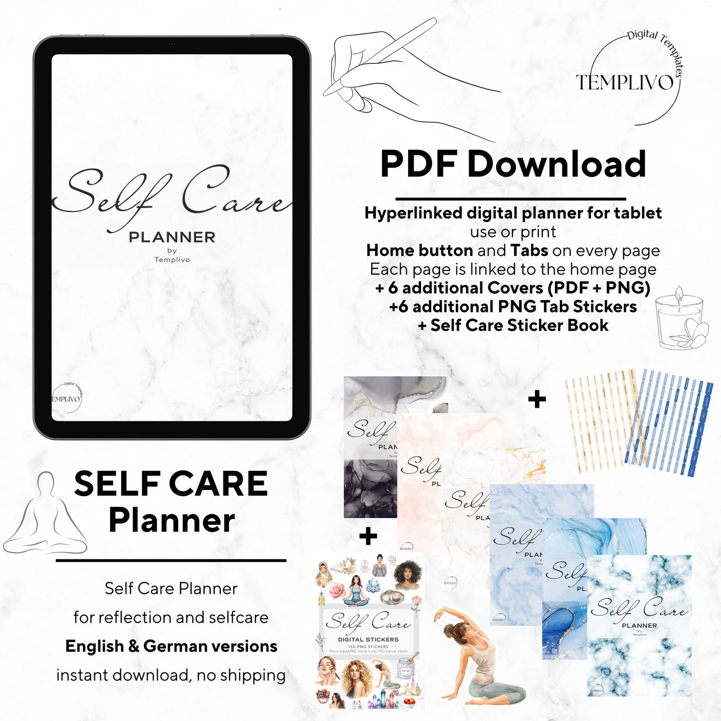 self care planner, digital planner, minimalist, marble, self care journal, self love journal, self love planner, digitaler planer, selbstfürsorge, selbstliebe, Planer, Planner, Journal, printable journal, druckbarer planer, Marmor, minimalistischer Planer