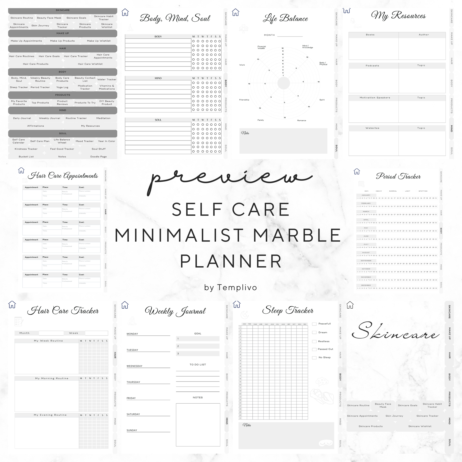 self care planner, digital planner, minimalist, marble, self care journal, self love journal, self love planner, digitaler planer, selbstfürsorge, selbstliebe, Planer, Planner, Journal, printable journal, druckbarer planer, Marmor, minimalistischer Planer