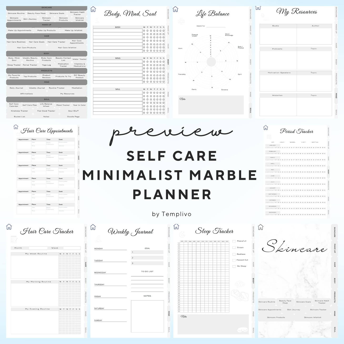 self care planner, digital planner, minimalist, marble, self care journal, self love journal, self love planner, digitaler planer, selbstfürsorge, selbstliebe, Planer, Planner, Journal, printable journal, druckbarer planer, Marmor, minimalistischer Planer, samsung notes planner, goodnotes, freenotes template, instant download, hyperlinked pdf notebook