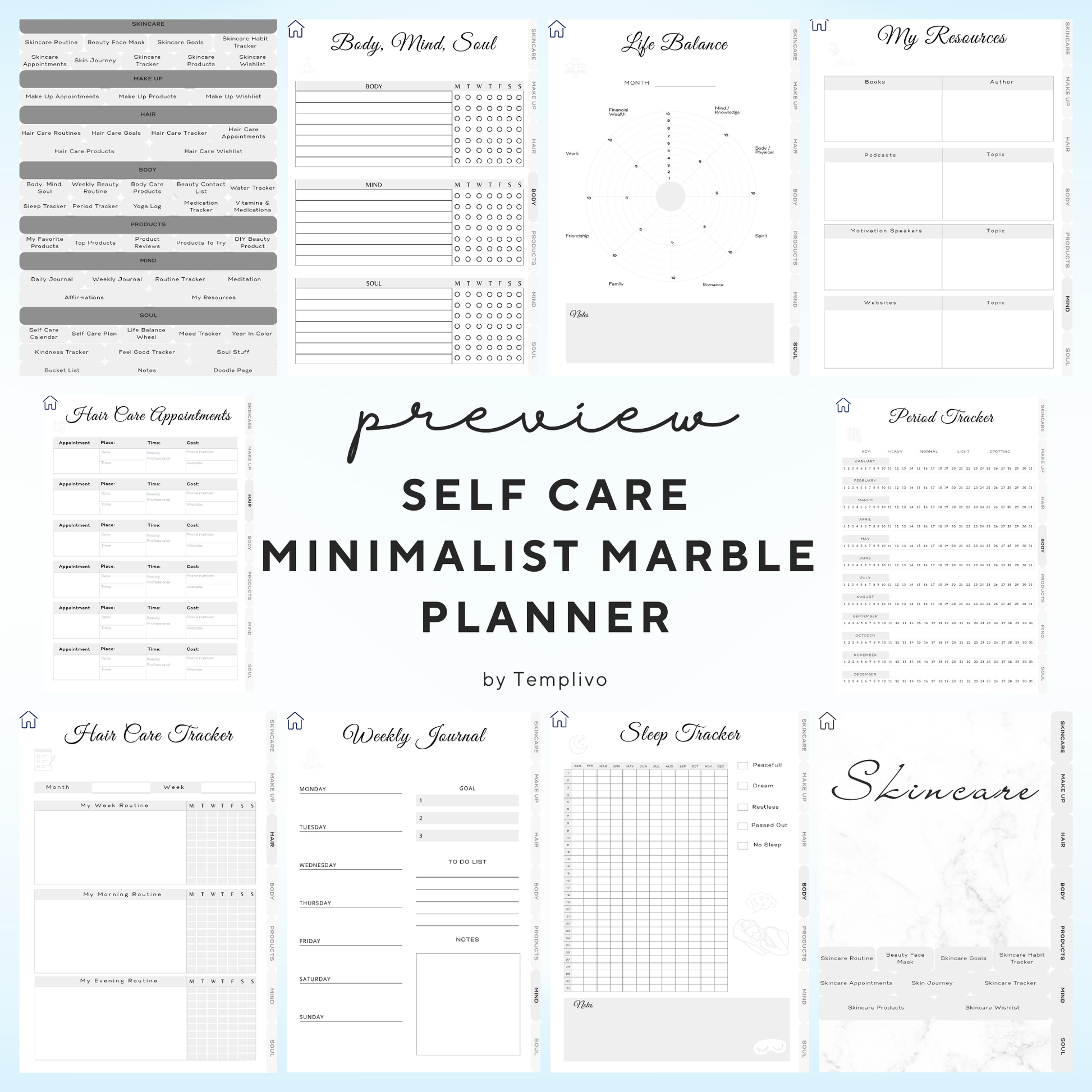 self care planner, digital planner, minimalist, marble, self care journal, self love journal, self love planner, digitaler planer, selbstfürsorge, selbstliebe, Planer, Planner, Journal, printable journal, druckbarer planer, Marmor, minimalistischer Planer, samsung notes planner, goodnotes, freenotes template, instant download, hyperlinked pdf notebook