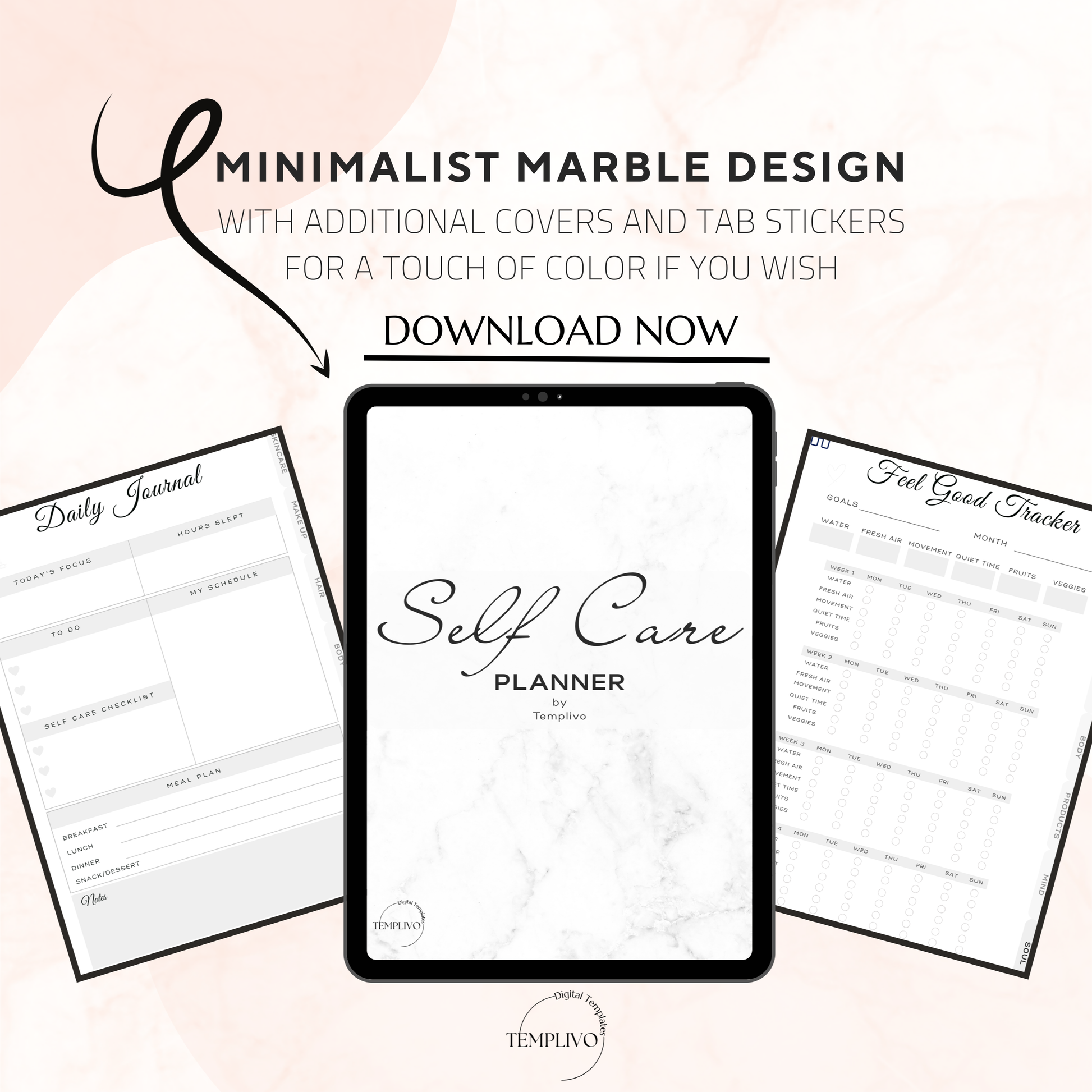 self care planner, digital planner, minimalist, marble, self care journal, self love journal, self love planner, digitaler planer, selbstfürsorge, selbstliebe, Planer, Planner, Journal, printable journal, druckbarer planer, Marmor, minimalistischer Planer
