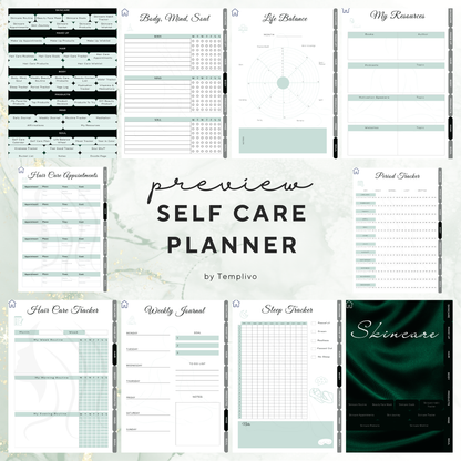 Digital Planner, self care planner, hyperlinked digital planner, self care, planner in emerald green, Planer, Selbstfürsorge, Selbstliebe, self-love planner, pdf download