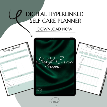 Digital Planner, self care planner, hyperlinked digital planner, self care, planner in emerald green, Planer, Selbstfürsorge, Selbstliebe, self-love planner, pdf download