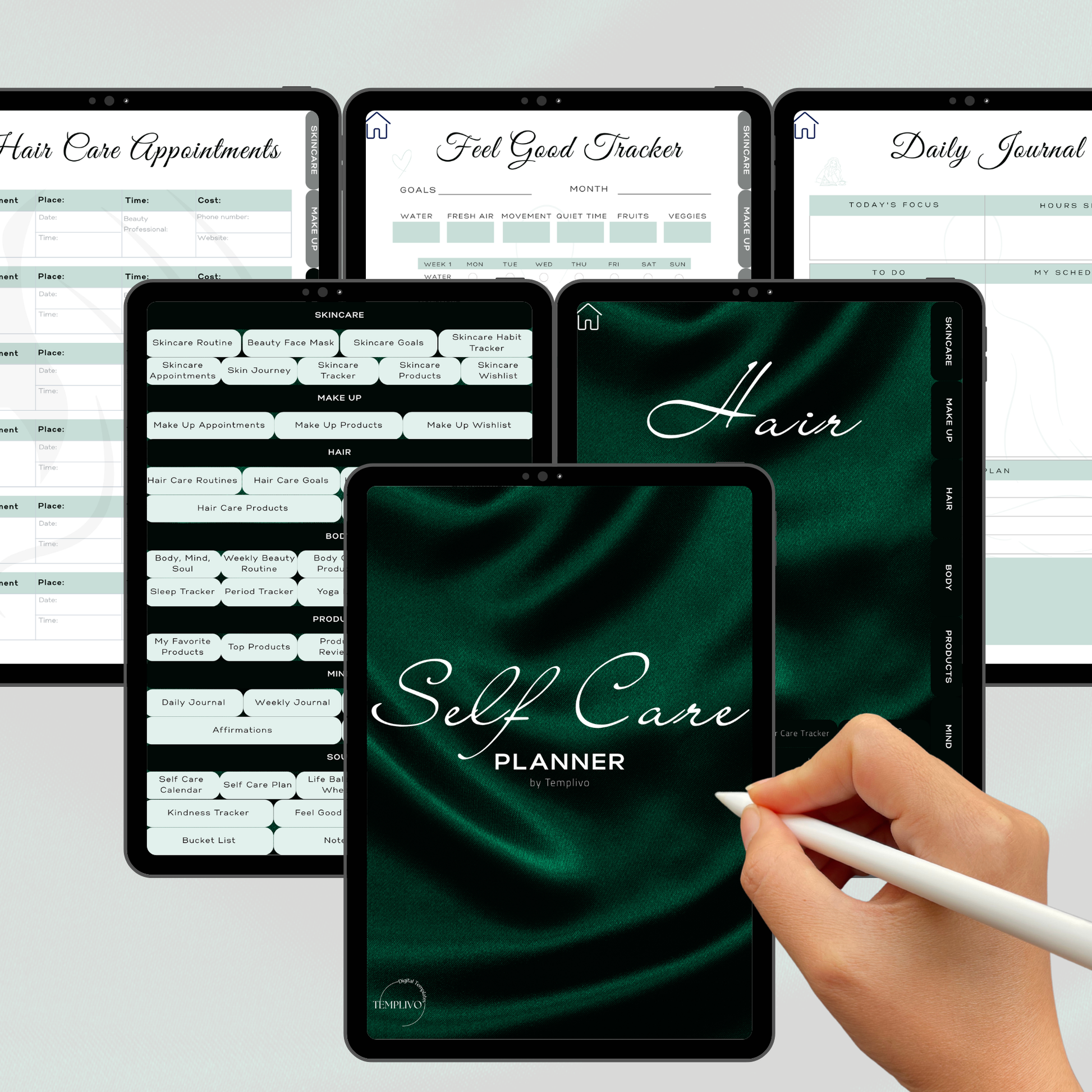 Digital Planner, self care planner, hyperlinked digital planner, self care, planner in emerald green, Planer, Selbstfürsorge, Selbstliebe, self-love planner, pdf download