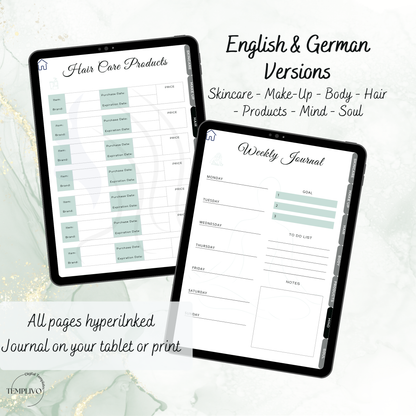 Digital Planner, self care planner, hyperlinked digital planner, self care, planner in emerald green, Planer, Selbstfürsorge, Selbstliebe, self-love planner, pdf download
