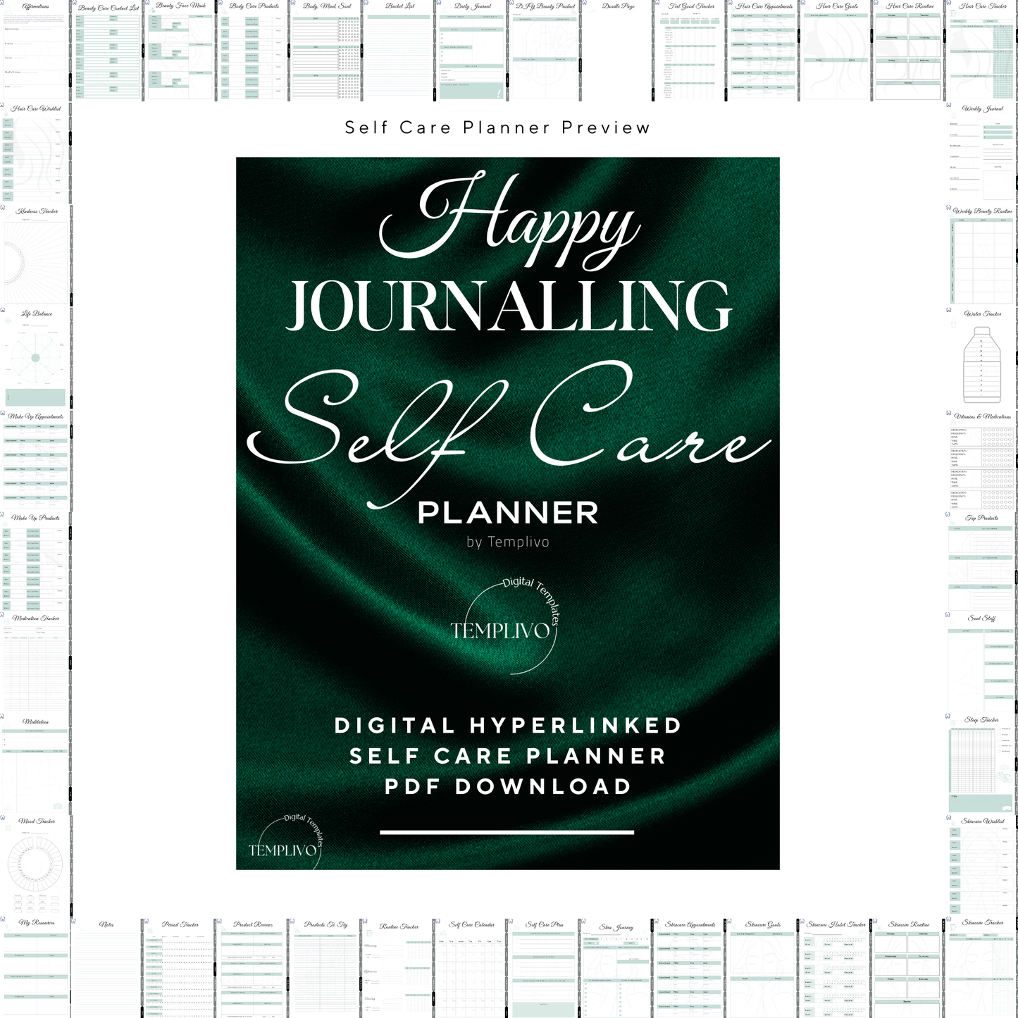 Digital Planner, self care planner, hyperlinked digital planner, self care, planner in emerald green, Planer, Selbstfürsorge, Selbstliebe, self-love planner, pdf download
