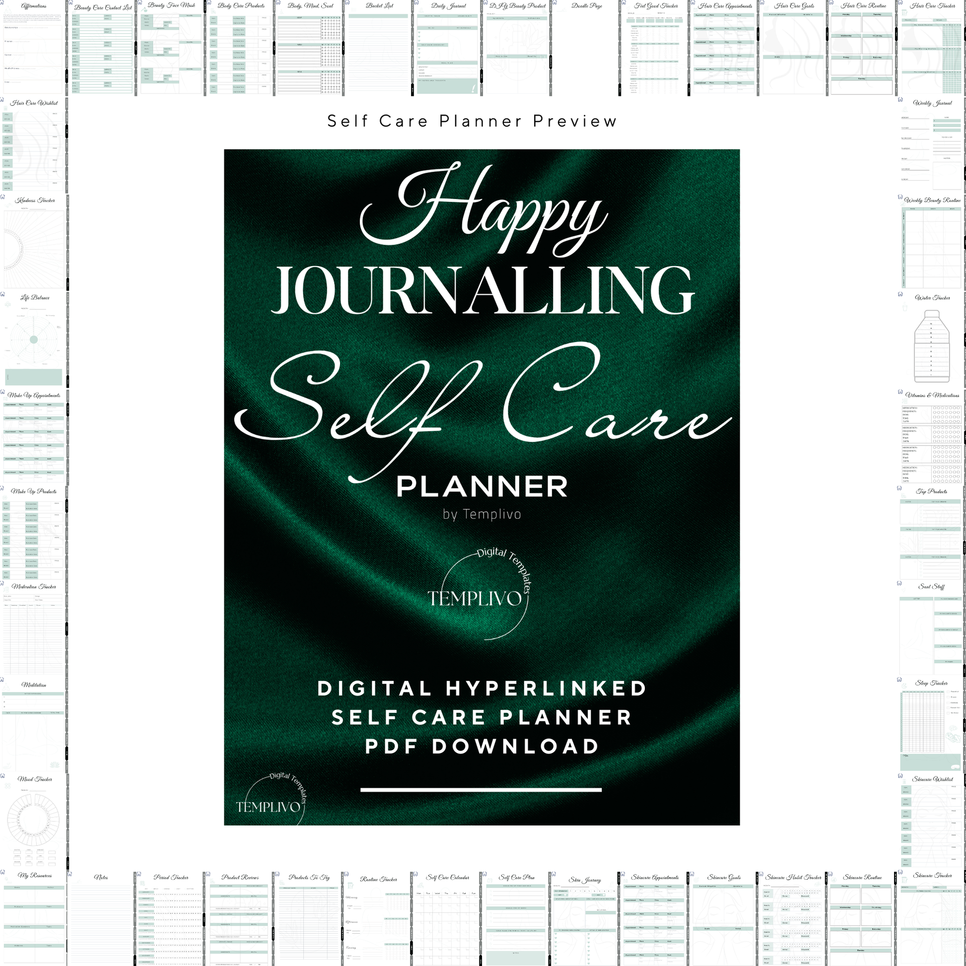 Digital Planner, self care planner, hyperlinked digital planner, self care, planner in emerald green, Planer, Selbstfürsorge, Selbstliebe, self-love planner, pdf download