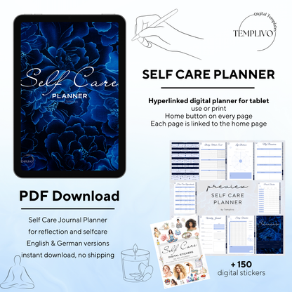 Self care planner, Daily journal, Digital journal, Digital self care, Self care, Self care journal,  Printable self care, Self love planner, Wellness planner, Daily planner, Self love journal, Pdf planner, Digital planner, Tagebuch, Selbstfürsorge Planer