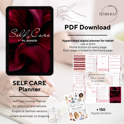 Self care planner, Daily journal, Digital journal, Digital self care, Self care, Self care journal,  Printable self care, Self love planner, Wellness planner, Daily planner, Self love journal, Pdf planner, Digital planner, Tagebuch, Selbstfürsorge Planer