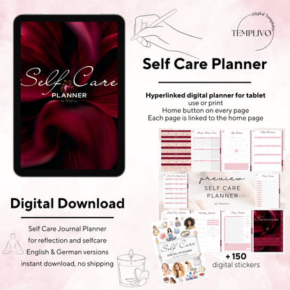 Self care planner, Daily journal, Digital journal, Digital self care, Self care, Self care journal,  Printable self care, Self love planner, Wellness planner, Daily planner, Self love journal, Pdf planner, Digital planner, Tagebuch, Selbstfürsorge Planer
