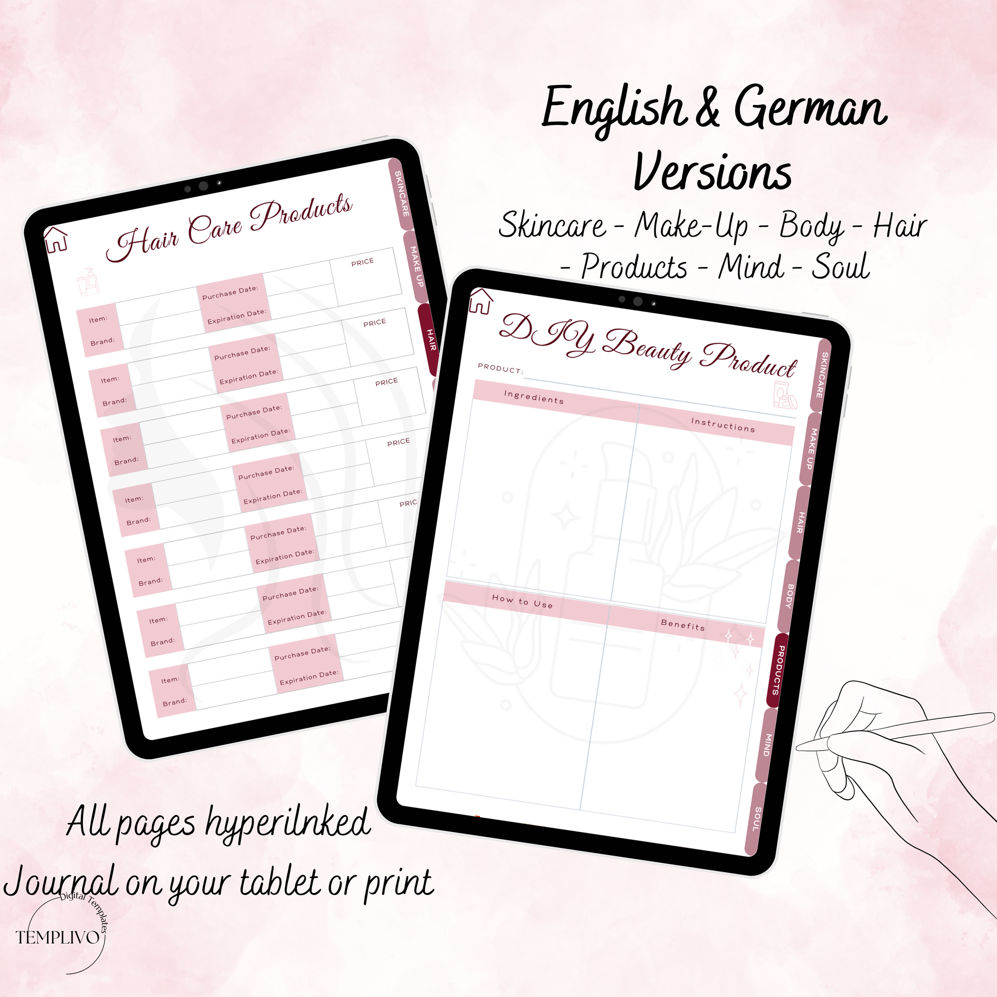 Self care planner, Daily journal, Digital journal, Digital self care, Self care, Self care journal,  Printable self care, Self love planner, Wellness planner, Daily planner, Self love journal, Pdf planner, Digital planner, Tagebuch, Selbstfürsorge Planer