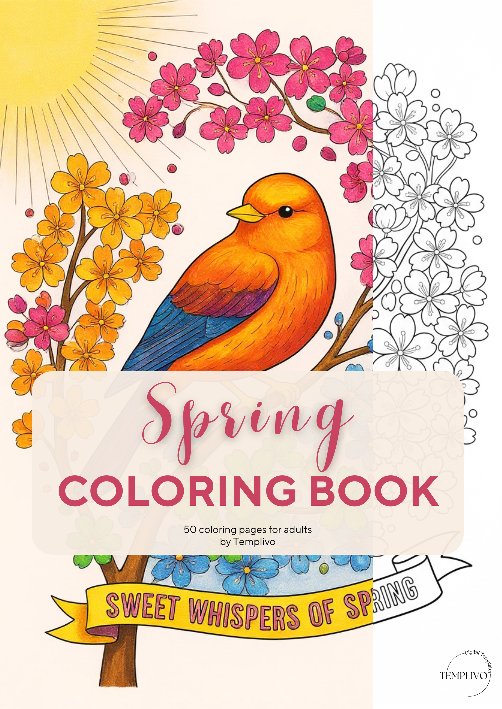 Spring coloring book, adult coloring pages, coloring book, spring theme, spring colouring, adult coloring book, Malbuch, Malseiten, Frühling, printempds, intricate, line-art, high detail black and greyscale, pdf, png, printable coloring sheets, digital coloring,  livres coloriage adulte, doodle coloring,  ausmalbilder erwachsene, digital download, Instant download, Coloring Pages for adults, floral coloring pages