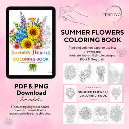 Adult coloring book, summer flowers, coloring book, floral, coloriage png, floral coloring pages, adult coloring pages, doodle colouring book, flower colouring pages png, adult coloring pages printable, adult coloring, coloring pages for adults, coloring page digital, Instant download, Intricate, High detail, Line art, best seller, grey scale, Blumen Malbuch, Sommer Blumen, fleur
