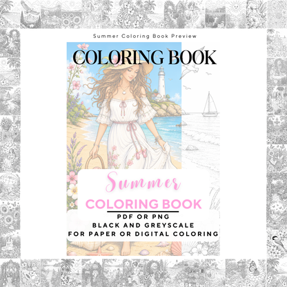 Adult coloring book, Summer coloring book, beach, livre de coloriage, pdf, png, flowers coloring pages, adult coloring pages, doodle colouring book, floral colouring pages png, adult coloring pages printable, adult coloring, coloring pages for adults, coloring page digital, Instant download, high detail and intricate, Line art, best seller, grey scale, Sommer Malvorlagen, Malbuch, Malseiten, frauen