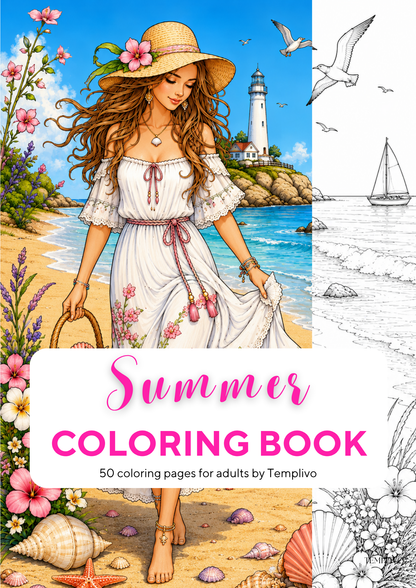 Adult coloring book, Summer coloring book, beach, livre de coloriage, pdf, png, flowers coloring pages, adult coloring pages, doodle colouring book, floral colouring pages png, adult coloring pages printable, adult coloring, coloring pages for adults, coloring page digital, Instant download, high detail and intricate, Line art, best seller, grey scale, Sommer Malvorlagen, Malbuch, Malseiten, frauen