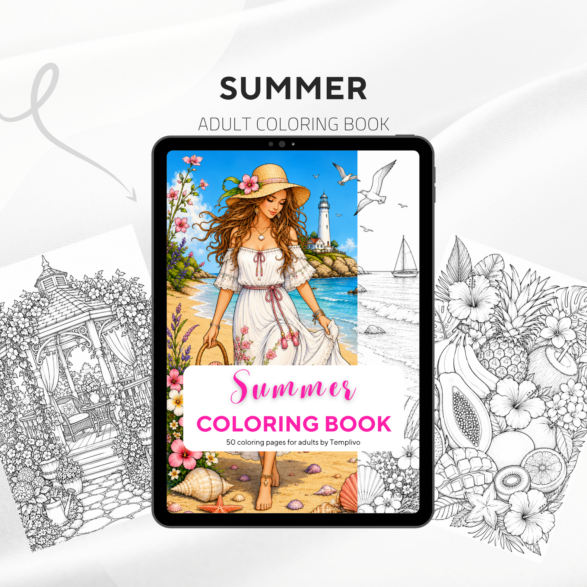 Adult coloring book, Summer coloring book, beach, livre de coloriage, pdf, png, flowers coloring pages, adult coloring pages, doodle colouring book, floral colouring pages png, adult coloring pages printable, adult coloring, coloring pages for adults, coloring page digital, Instant download, high detail and intricate, Line art, best seller, grey scale, Sommer Malvorlagen, Malbuch, Malseiten, frauen