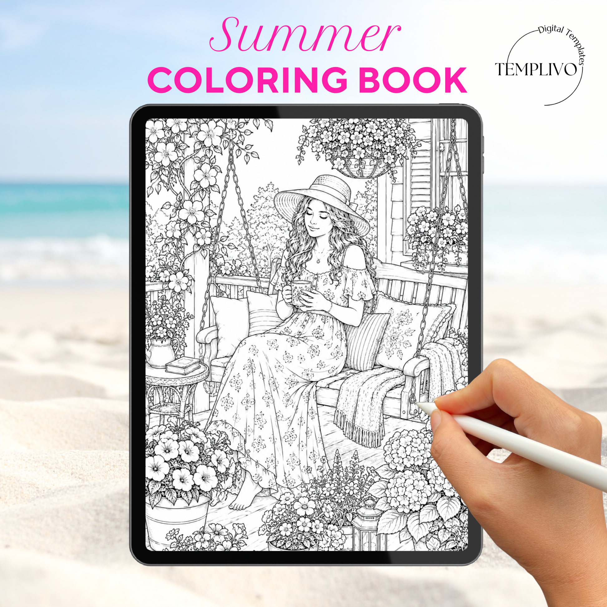 Adult coloring book, Summer coloring book, beach, livre de coloriage, pdf, png, flowers coloring pages, adult coloring pages, doodle colouring book, floral colouring pages png, adult coloring pages printable, adult coloring, coloring pages for adults, coloring page digital, Instant download, high detail and intricate, Line art, best seller, grey scale, Sommer Malvorlagen, Malbuch, Malseiten, frauen