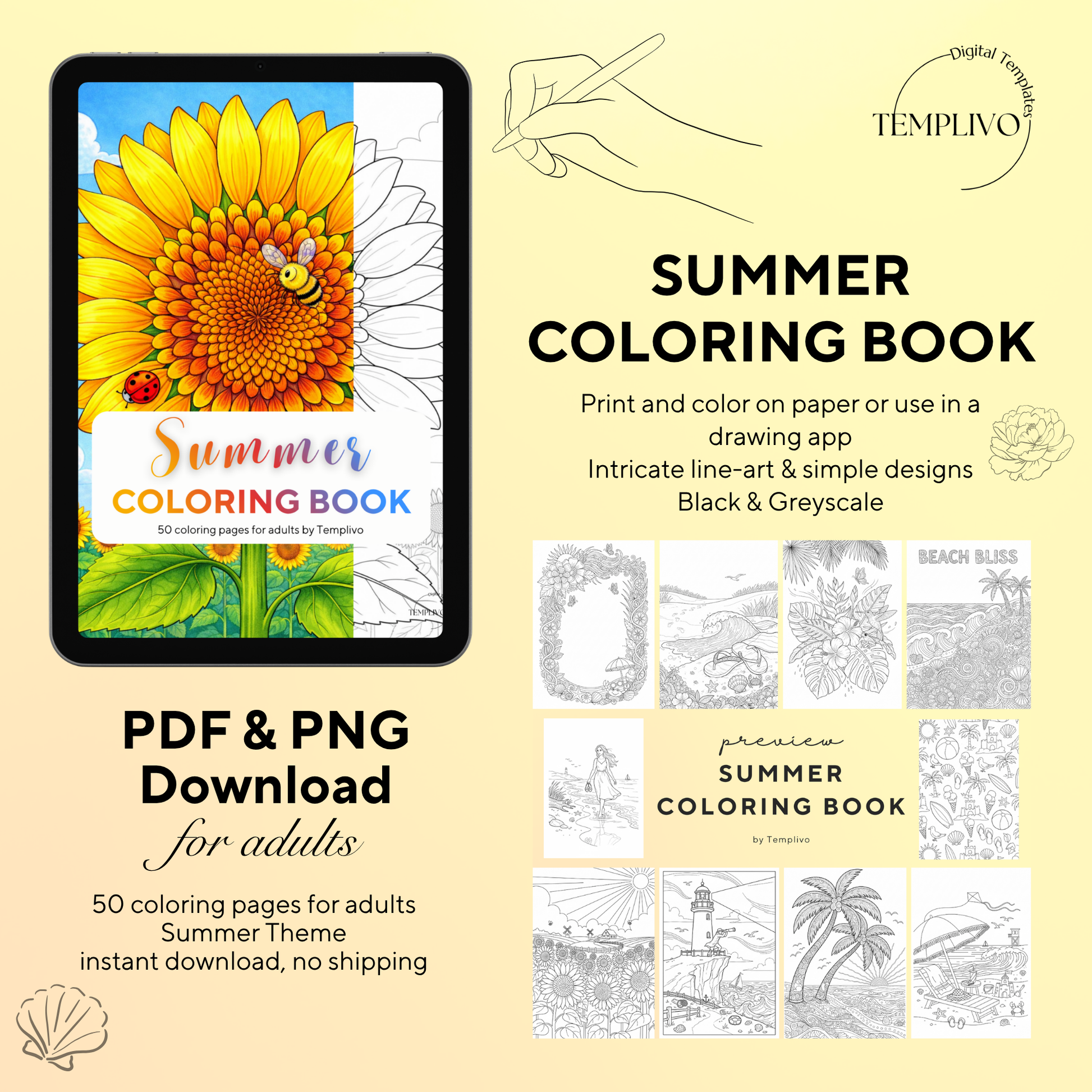 adult coloring book, summer coloring book, coloring book, summer theme, flower colouring, adult coloring book, Malbuch, Malseiten, Sommer, Malbuch, intricate, line-art, high detail black and greyscale, pdf, png, printable coloring sheets, digital coloring, livres coloriage adulte, doodle coloring, 
ausmalbilder erwachsene, digital download, Instant download, Coloring Pages for adults, coloriage png, floral coloring