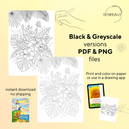 adult coloring book, summer coloring book, coloring book, summer theme, flower colouring, adult coloring book, Malbuch, Malseiten, Sommer, Malbuch, intricate, line-art, high detail black and greyscale, pdf, png, printable coloring sheets, digital coloring, livres coloriage adulte, doodle coloring, 
ausmalbilder erwachsene, digital download, Instant download, Coloring Pages for adults, coloriage png, floral coloring