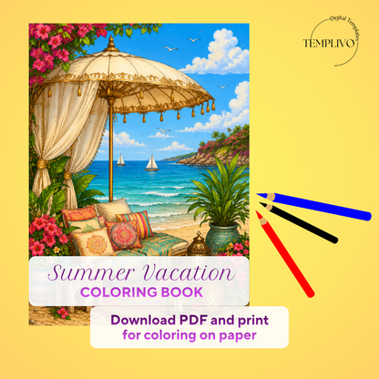 Adult coloring book, summer vacation  coloring book, summer, coloriage png, floral coloring pages, adult coloring pages, doodle colouring book, vacation colouring pages png, adult coloring pages printable, adult coloring, coloring pages for adults, coloring page digital, Instant download, Intricate, High detail, Line art, best seller, grey scale, summer vacation, Malbuch, Malseiten