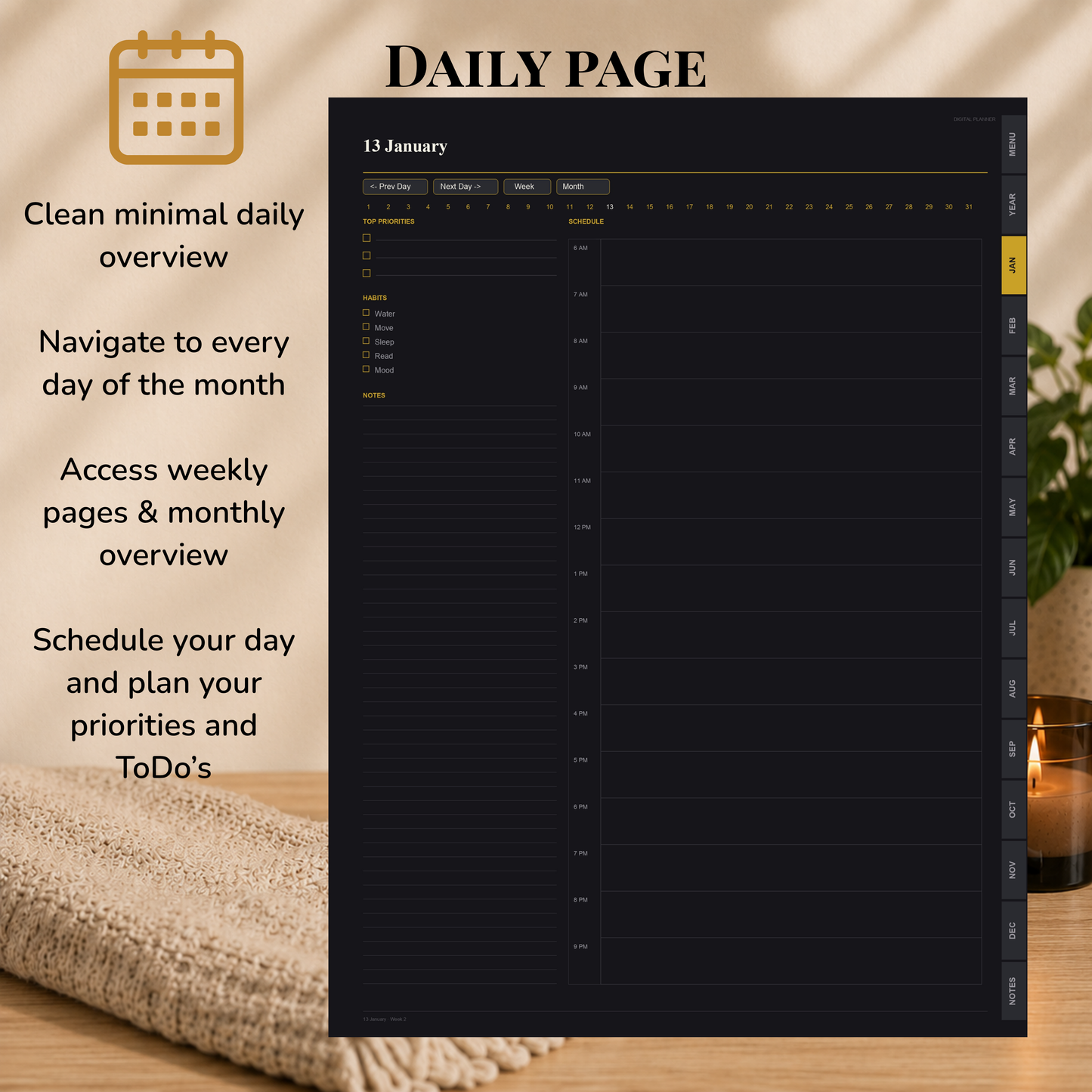 Undated Digital Planner, neutral week  start, dark mode, perpetual calendar, Digitaler Planer, Digital Planner, portrait orientation, planner, Digital planner,  journal for samsung notes, goodnotes and ipad, daily, weekly and monthly pages with lifestyle templates, daily planner, weekly planner, monthly planner, digital planner, goodnotes planner, dunkelmodeus, notebook, adhd planner, hyperlinked, digital download,  digitaler planer, digitale agenda, digital notebook, planificateur