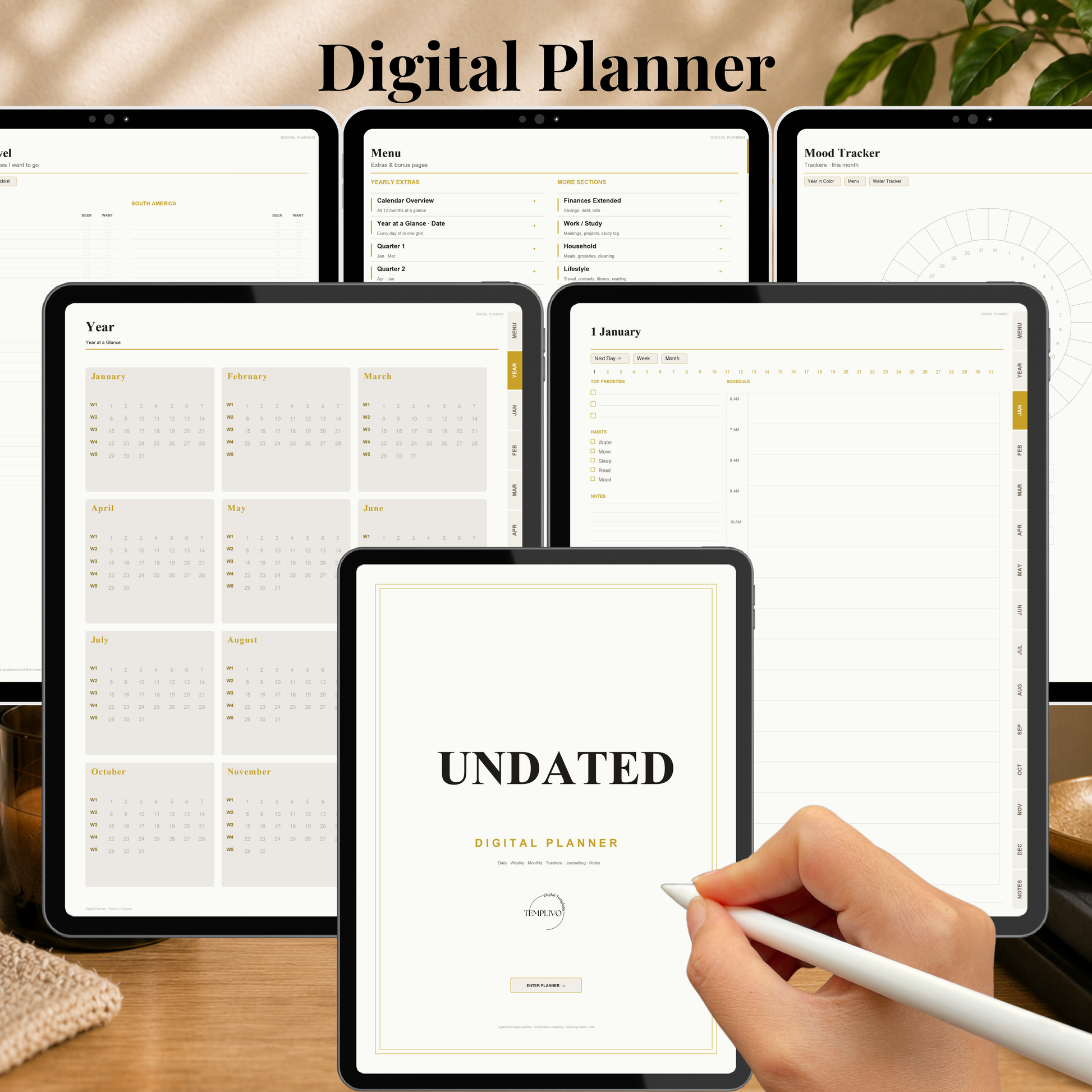 Undated Digital Planner, neutral week start, light mode, perpetual calendar, Digitaler Planer hell, Digital Planner, portrait orientation, planner, Digital planner,  journal for samsung notes, goodnotes and ipad, daily, weekly and monthly pages with lifestyle templates, daily planner, weekly planner, monthly planner, digital planner, goodnotes planner, hell modus, notebook, adhd planner, hyperlinked, digital download,  digitaler planer, digitale agenda, digital notebook, planificateur