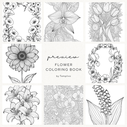 Flower Coloring Book, digital coloring book, printable coloring pages, flower coloring, Malbuch, Blumen malen, ausmalen, Blumen ausmalen, relaxing coloring