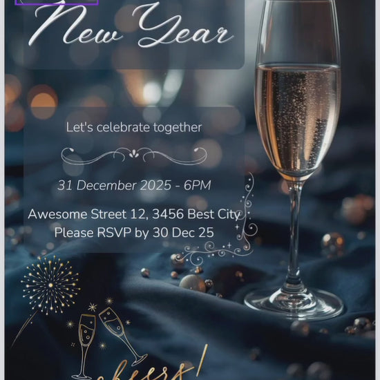 New Year Party Invitation, Canva template,  Canva invitation, editable invitation, New Year's eve Party, New Year Dinner, Sylvester, Sylvester Party Einladung, Canva Einladung, Invitation à la fête du Nouvel An, Einladung, Invitation, canva