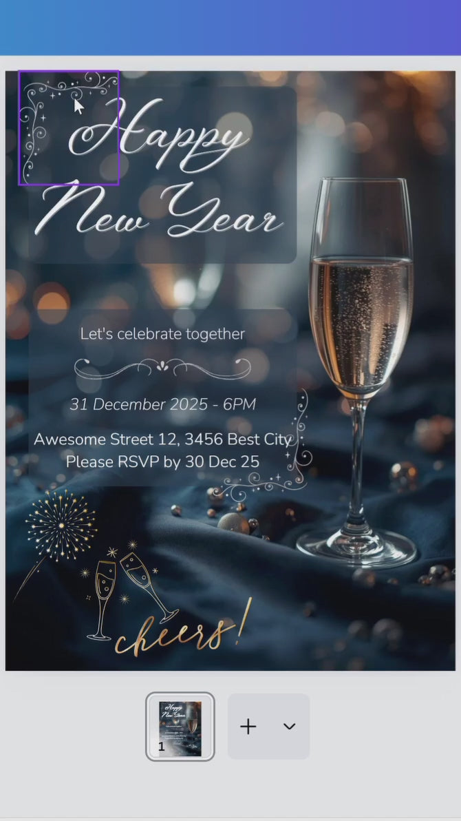 New Year Party Invitation, Canva template,  Canva invitation, editable invitation, New Year's eve Party, New Year Dinner, Sylvester, Sylvester Party Einladung, Canva Einladung, Invitation à la fête du Nouvel An, Einladung, Invitation, canva
