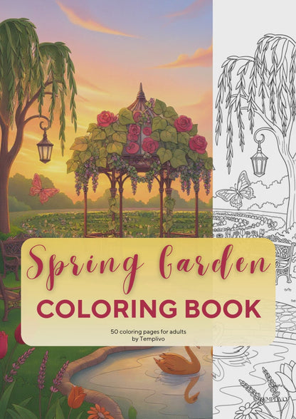 Spring Garden coloring book, adult coloring pages, coloring book, spring theme, spring colouring, adult coloring book, Malbuch, Malseiten, Frühling, printempds, intricate, line-art, high detail black and greyscale, pdf, png, printable coloring sheets, digital coloring,  livres coloriage adulte, doodle coloring,  ausmalbilder erwachsene, digital download, Instant download, Coloring Pages for adults, floral coloring pages