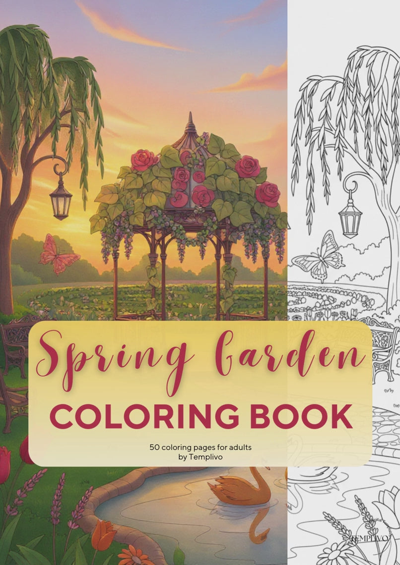 Spring Garden coloring book, adult coloring pages, coloring book, spring theme, spring colouring, adult coloring book, Malbuch, Malseiten, Frühling, printempds, intricate, line-art, high detail black and greyscale, pdf, png, printable coloring sheets, digital coloring,  livres coloriage adulte, doodle coloring,  ausmalbilder erwachsene, digital download, Instant download, Coloring Pages for adults, floral coloring pages