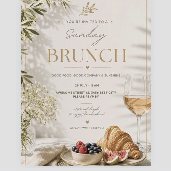 Brunch Invitation, brunch invitation canva template, elegant brunch invite, croissant brunch invitation, champagne birthday invite, bridal shower invitation, baby shower invite canva, ladies brunch party invite, editable brunch template, digital brunch invitation, printable brunch invite, hen party invitation, birthday brunch invite, instant download invite, soft beige party invitation, canva party template, Brunch Einladung, editable printable invitation