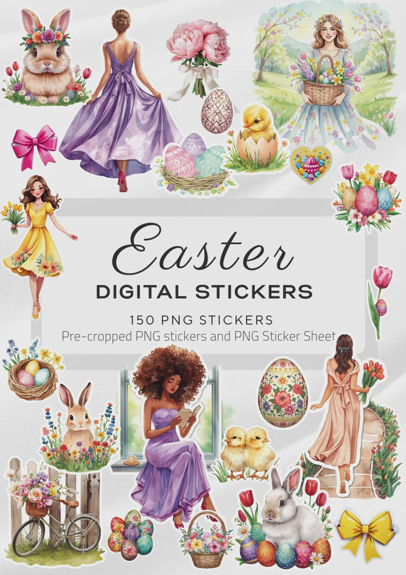 Digital stickers easter, digital planner stickers, easter, spring theme, planner stickers, PNG stickers, for goodnotes planner and samsung notes, aesthetic stickers, watercolor png, watercolor stickers, clipart, digitale sticker, stickers numériques, stickers digitali, paques, pasqua, Frühling, digitaler planer