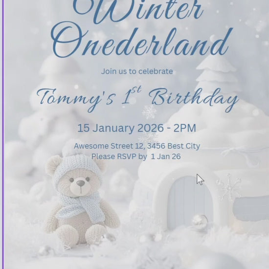 Winter Onederland Invitation, Birthday Invitation, Canva template, Canva Invitation, Winter Onederland, digital template, first birthday boy, 1st birthday, winter invite, polar bear invite, iglu invite, boy winter invite, birthday party, Geburtstagsparty Einladung, Canva Einladung