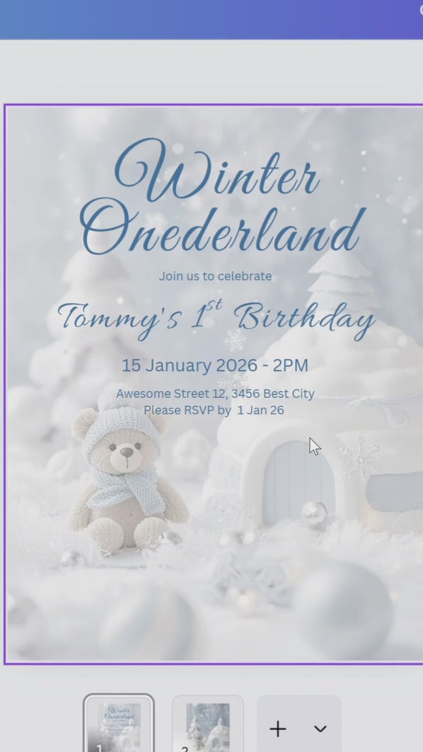 Winter Onederland Invitation, Birthday Invitation, Canva template, Canva Invitation, Winter Onederland, digital template, first birthday boy, 1st birthday, winter invite, polar bear invite, iglu invite, boy winter invite, birthday party, Geburtstagsparty Einladung, Canva Einladung