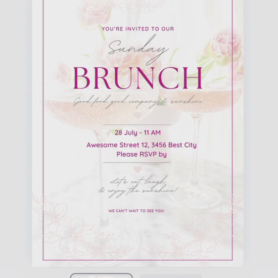Brunch Invitation, brunch invitation canva template, elegant brunch invite, pink brunch invitation, champagne birthday invite, bridal shower invitation, baby shower invite canva, ladies brunch party invite, editable brunch template, digital brunch invitation, printable brunch invite, hen party invitation, birthday brunch invite, instant download invite, soft pink party invitation, canva party template, Brunch Einladung, editable printable invitation