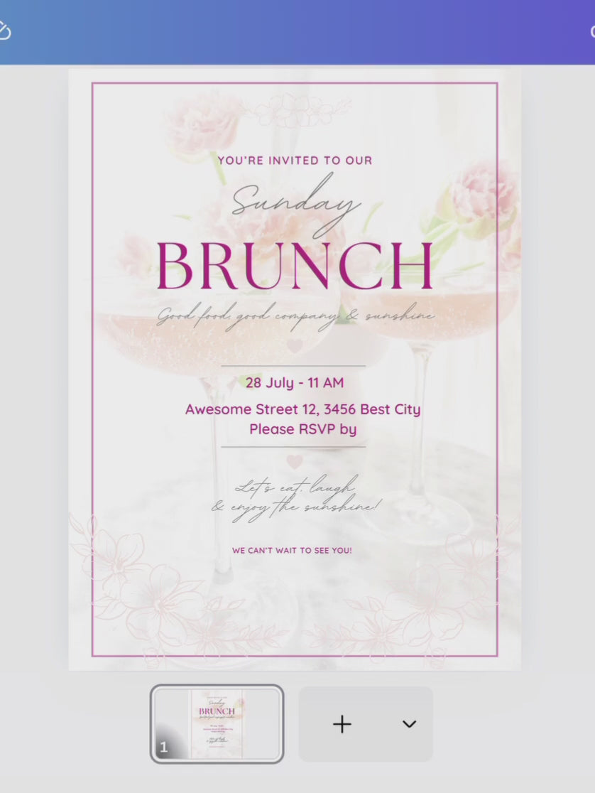 Brunch Invitation, brunch invitation canva template, elegant brunch invite, pink brunch invitation, champagne birthday invite, bridal shower invitation, baby shower invite canva, ladies brunch party invite, editable brunch template, digital brunch invitation, printable brunch invite, hen party invitation, birthday brunch invite, instant download invite, soft pink party invitation, canva party template, Brunch Einladung, editable printable invitation