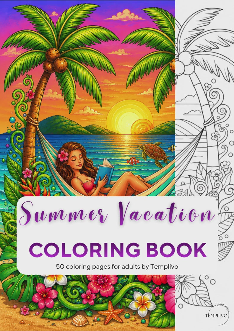 Adult coloring book, summer vacation  coloring book, summer, coloriage png, floral coloring pages, adult coloring pages, doodle colouring book, vacation colouring pages png, adult coloring pages printable, adult coloring, coloring pages for adults, coloring page digital, Instant download, Intricate, High detail, Line art, best seller, grey scale, summer vacation, Malbuch, Malseiten