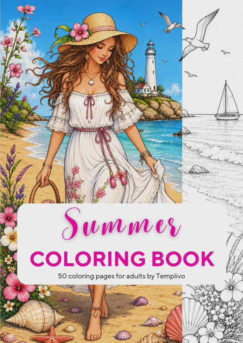 Adult coloring book, Summer coloring book, beach, livre de coloriage, pdf, png, flowers coloring pages, adult coloring pages, doodle colouring book, floral colouring pages png, adult coloring pages printable, adult coloring, coloring pages for adults, coloring page digital, Instant download, high detail and intricate, Line art, best seller, grey scale, Sommer Malvorlagen, Malbuch, Malseiten, frauen